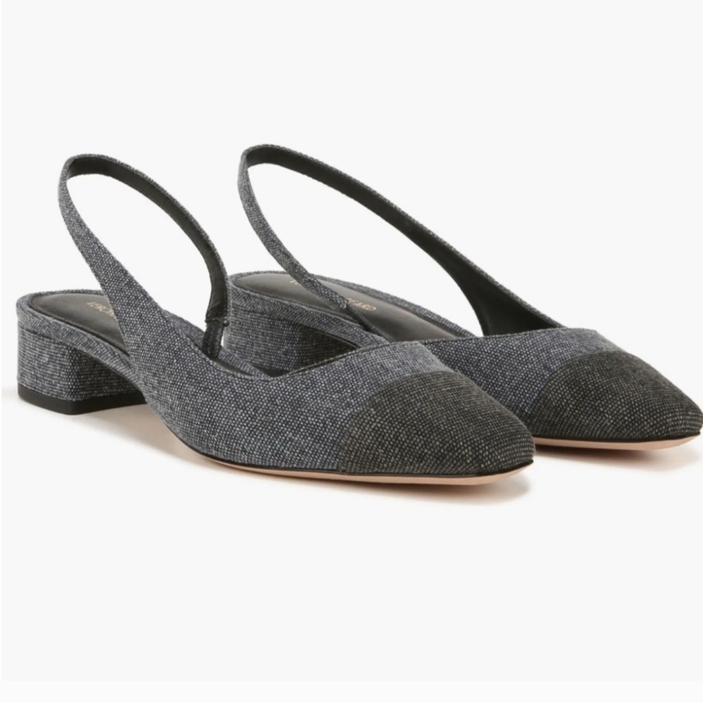 Veronica Beard Cecile Half D'orsay Denim Blue Black Slingback Pumps
